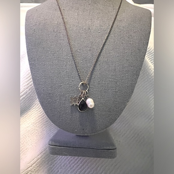 Genuine Rice Pearl and Gems Gold Tone Adjustable Chain Charm Necklace - Picture 3 of 5